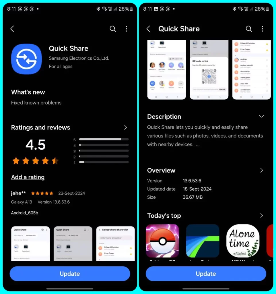 Samsung Quick Share 13.6.53.6 Update
