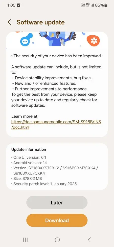 Galaxy S23+ January 2025 Security Update In India