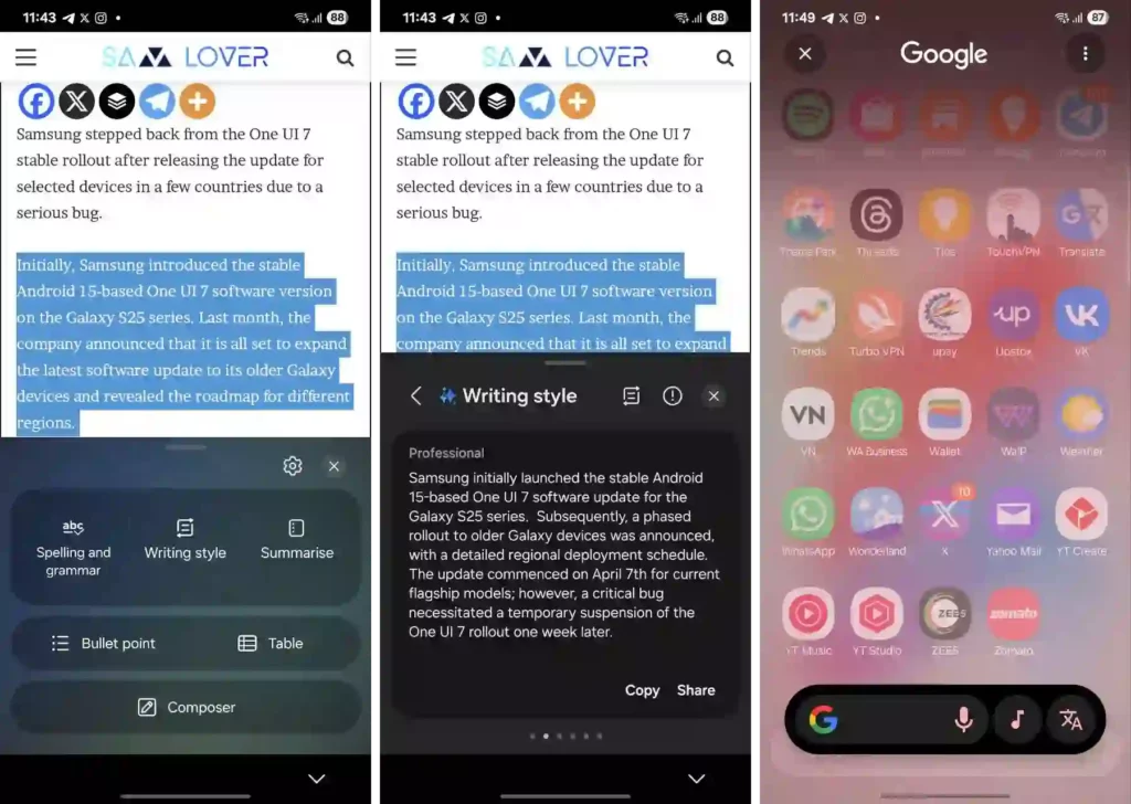 One UI 7 Productivity features