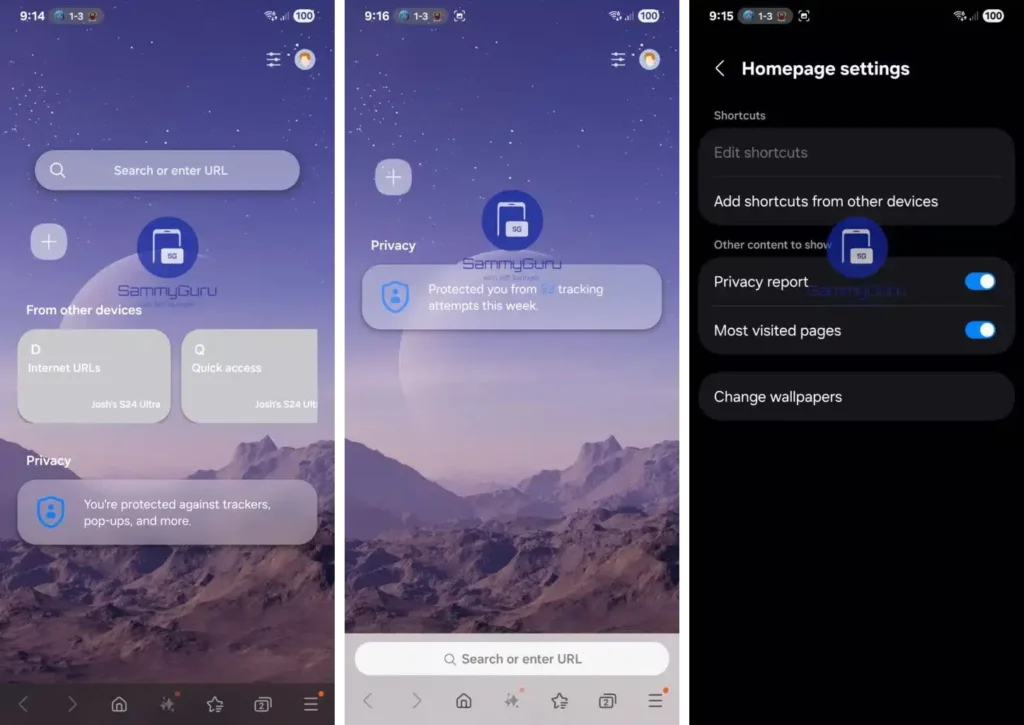 Samsung Internet One UI 7 screenshot