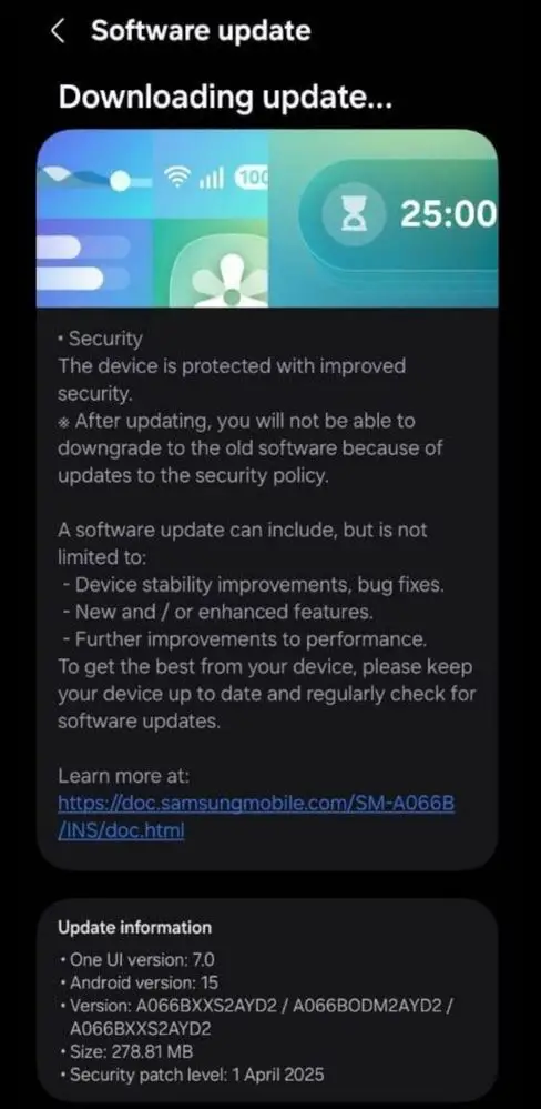 Galaxy A06 5G April 2025 Security Update