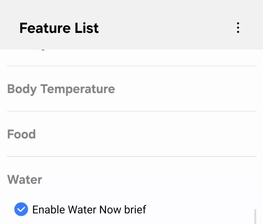 enable Water Now Brief option Samsung Health Screenshot