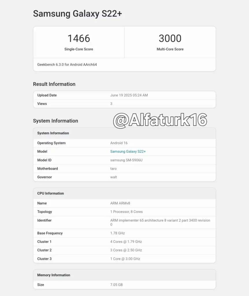 Galaxy S22 Geekbench One UI 8