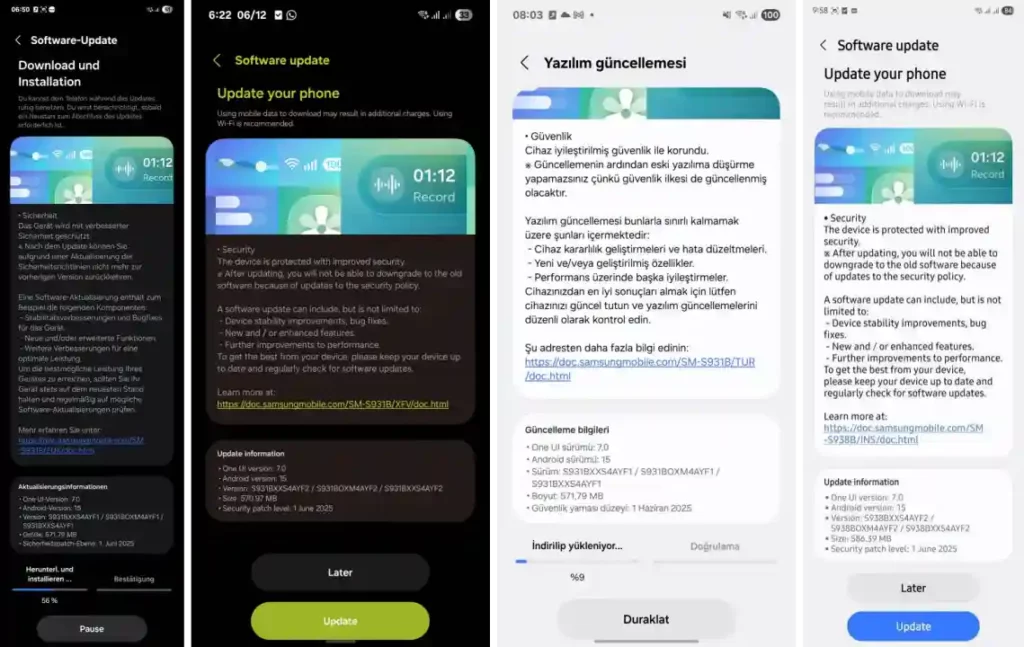 Galaxy S25 June Update screenshots globally