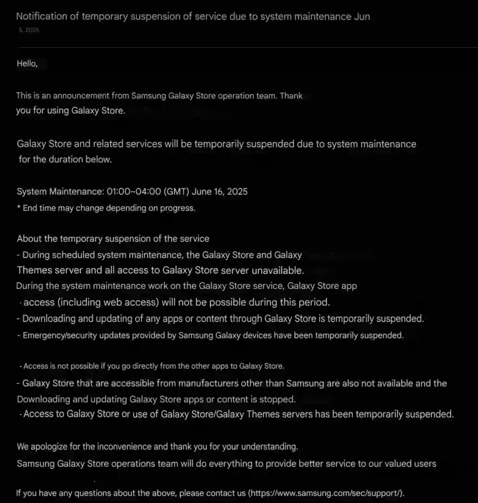 Galaxy Store Maintenance Notice